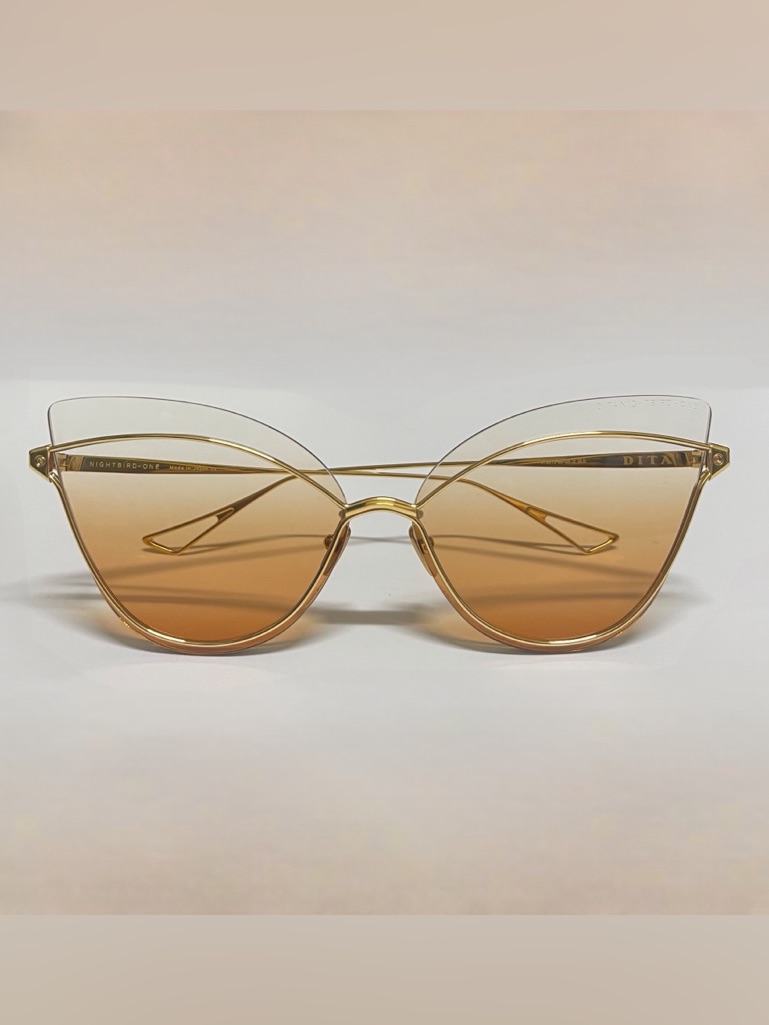 Dita Nightbird One Gold Orange Gradient Cat Eye Sunglasses Titanium Semi-Rimless